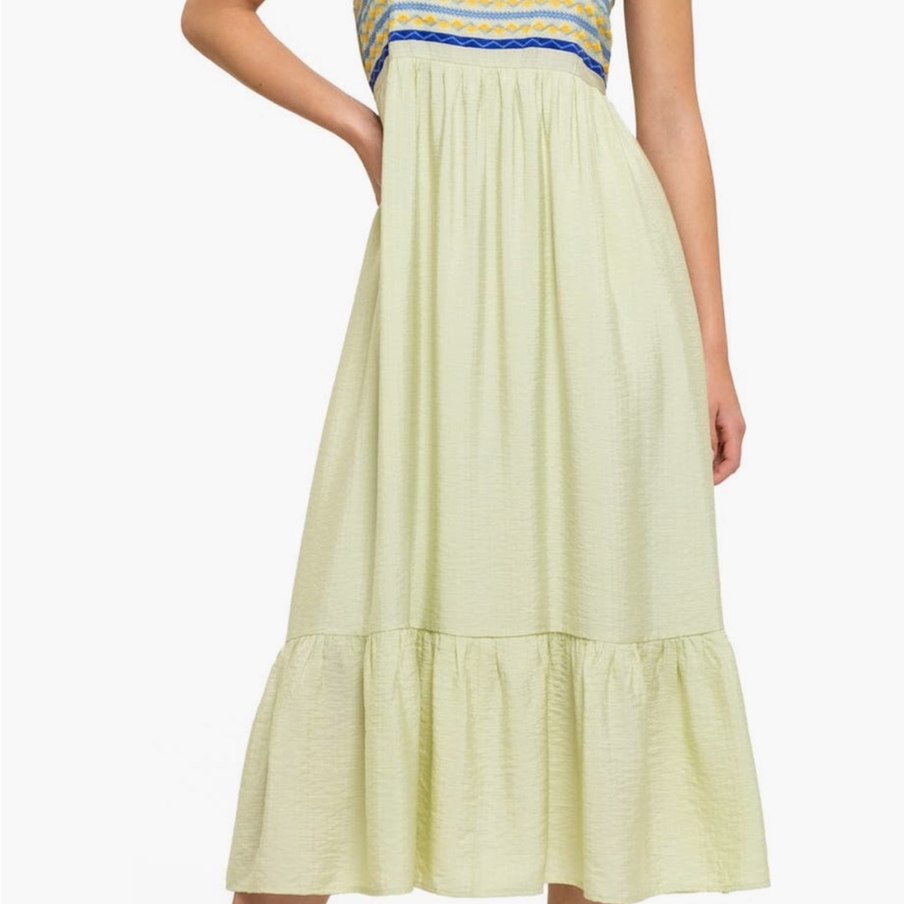 August sky embroidered tie strap empire waist dress